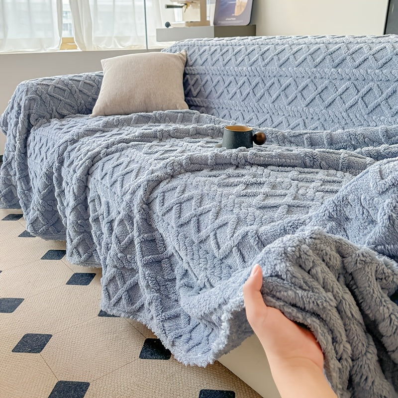 1pc Modern Jacquard Shu Velveteen Sofa Throw Cover - Pet Friendly Slipcover with Soft Plush Feel - Machine Washable, Non-Printing Single Piece Couch Protector for Home Decor - Fits Armchair to 4-Seater Sectional Sofas
