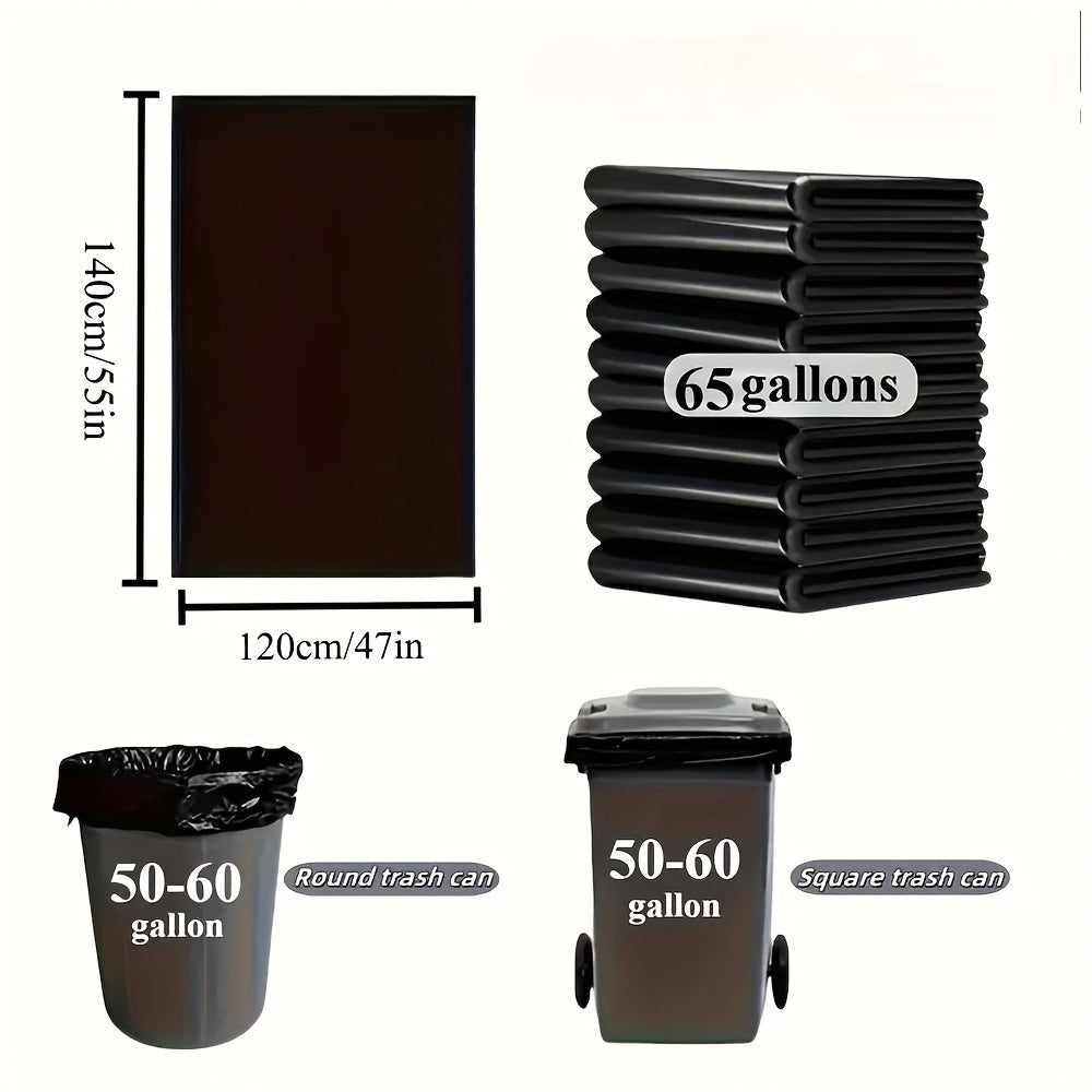 Black Disposable Large Garbage Bag in Kitchen Trash Can, Super Strong 65 Gallon Multi-Functional Cleaning Product for Industrial, Garden, Home, Business - Durable, Leak-Proof, Easy to Use