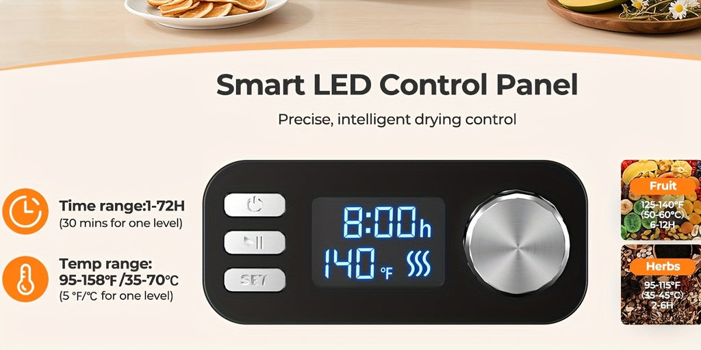 Food Dehydrator Machine Adjustable Temperature & 72H Timer, 5-Tray Dehydrators for Food And Jerky, Fruit, Dog Treats, Herbs, Snacks, LED Display, 240W Electric Food Dryer, Recipe Book