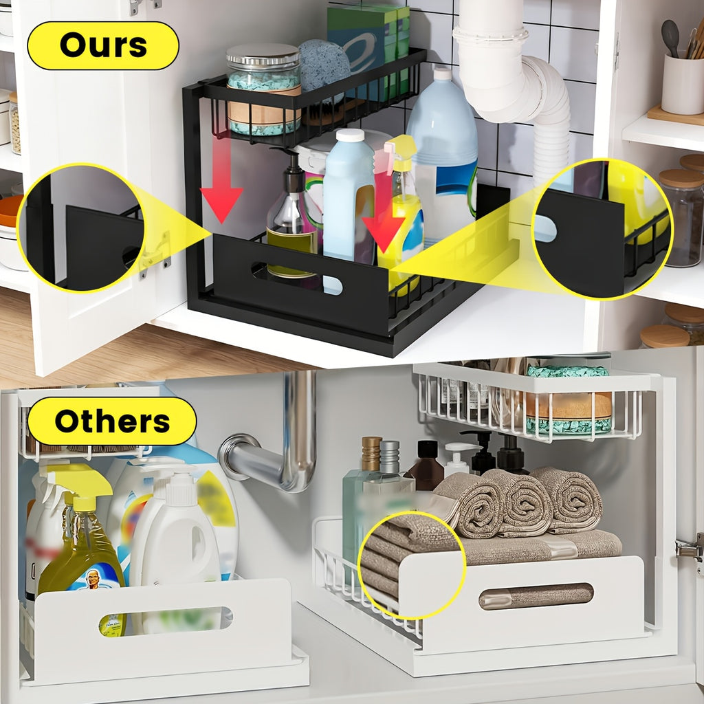 1/2pcs Kitchen Organizers And Storage, Kitchen Accessories, Utility Racks, Under Sink Organizer, Pull Out Cabinet Organizer, 2 Tier Slide Out Sink Shelf, Cabinet Storage Shelves, Under Sink Storage for Kitchen Bathroom Cabinet