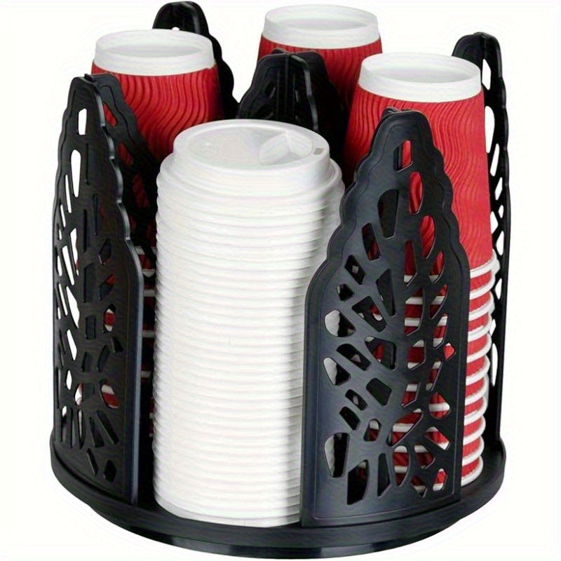 Rotating Paper Cup Holder with 4 Compartments, Disposable Coffee Cup Dispenser, Storage Box, Detachable Plastic Cup And Lid Organizer, Suitable for Countertops, Kitchens, Coffee Stations, And Bathrooms