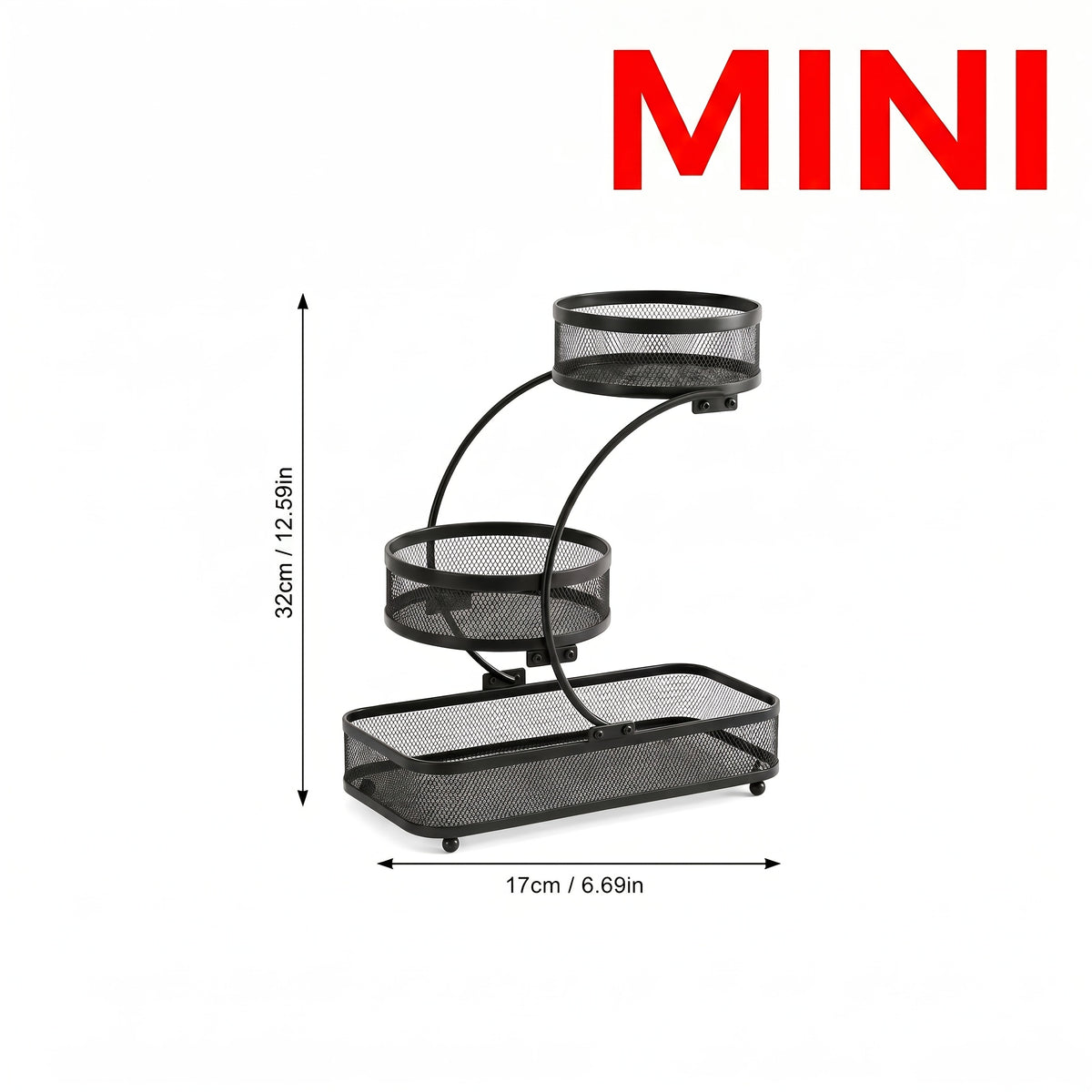 3-Tier Black Metal Mesh Storage Rack with Hooks Space-Saving Countertop Organizer for Kitchen, Bathroom Room Decor | Heavy-Duty Cosmetic Perfume Toiletry Display Stand, Shelf Baskets