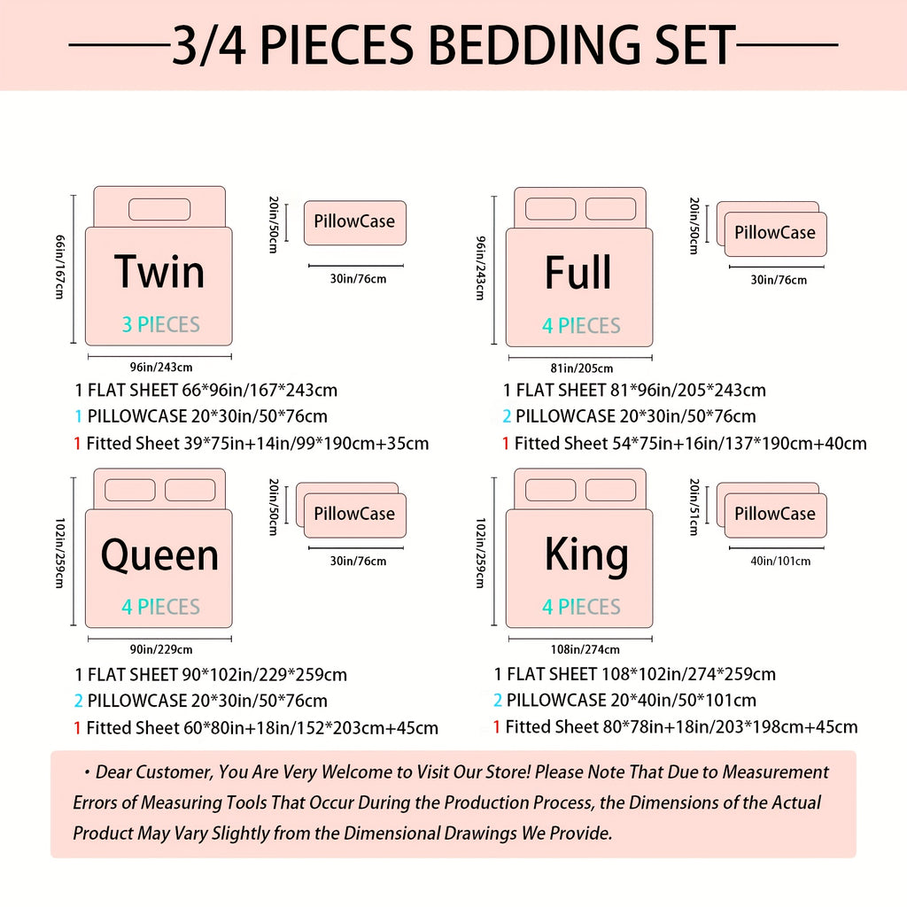 3/4pcs Ultra-Soft Microfiber Queen Size Cool Sheet Set - Hypoallergenic, Breathable with (14" - 17") Deep Pocket, Shrink & Fade Resistant - Includes Flat Sheet, Fitted Sheet, And 1/2 Pillowcases - Ideal for Queen & King Sizes - Gifts, Random Color
