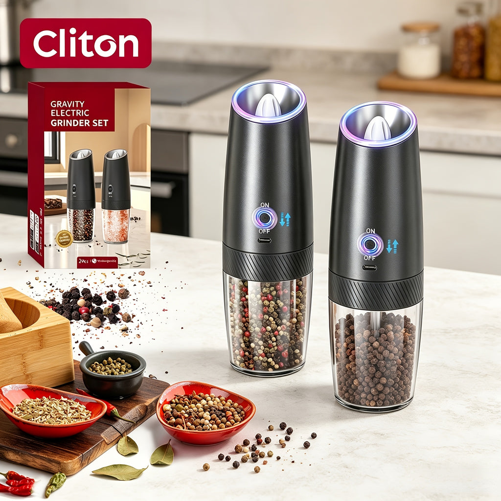 1pc/2pcs Electric Salt and Pepper Grinder Set with LED Lights - Large Capacity, Gravity-Driven Mechanism, Multi-Color Options (Red/)