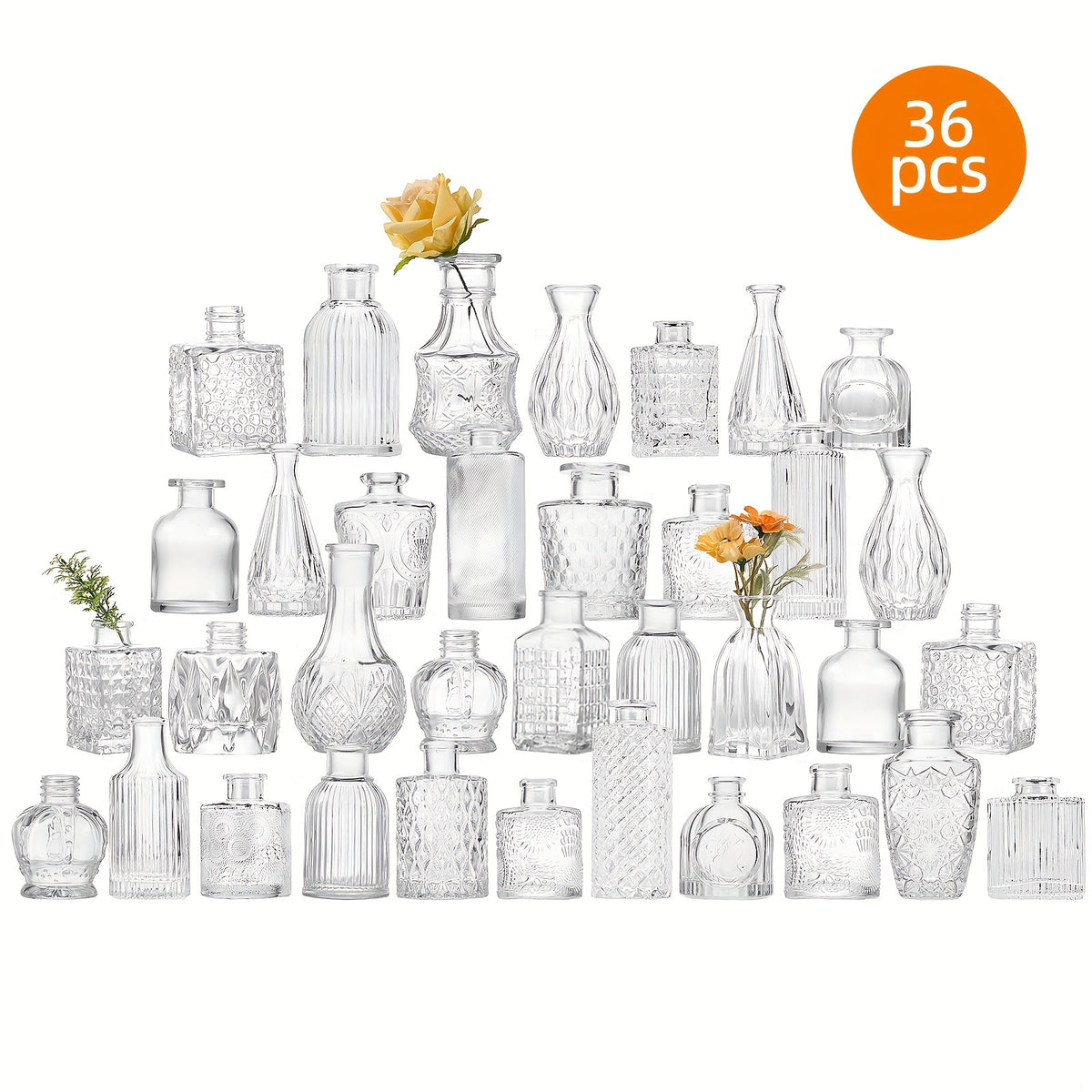 TOMNK 9/12/24/36/45/54pcs Bud Vase, Wedding Centerpieces for Tables, Mini Clear Bud Vases for Flowers, Small Flower Vases Suitable for Birthday Party, Anniversary, Wedding, Home Table Deco, Multiple Sizes, for Mother'S Day