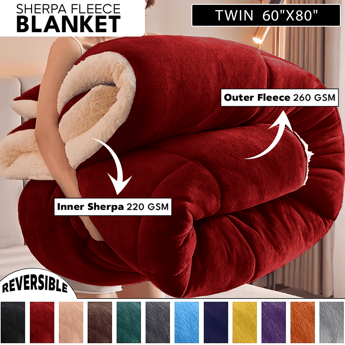 480GSM Heavy Sherpa Fleece Blanket – Double-Sided Warm Throw for Couch, Bed, Office and Travel, Reversible All Season Comfort, Room & Sofa Decoration, Holiday Gift, Sofa Blankets