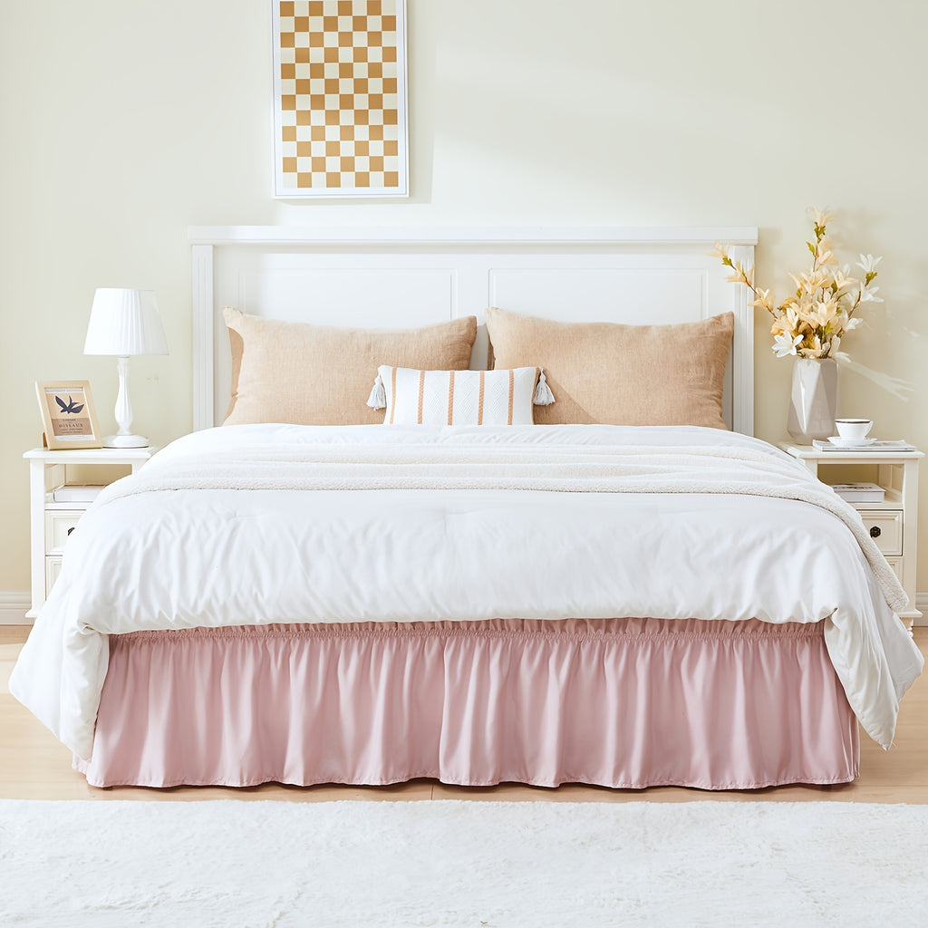 Leafy Sleep Elastic Bed Ruffle, Easy Wrap Around Ruffle, Microfiber Bed Skirt with Adjustable Elastic Belt 15 Inch Tailored Drop, Hotel Quality Bed Skirt, Fade Resistant, Easy Fit, Machine Washable