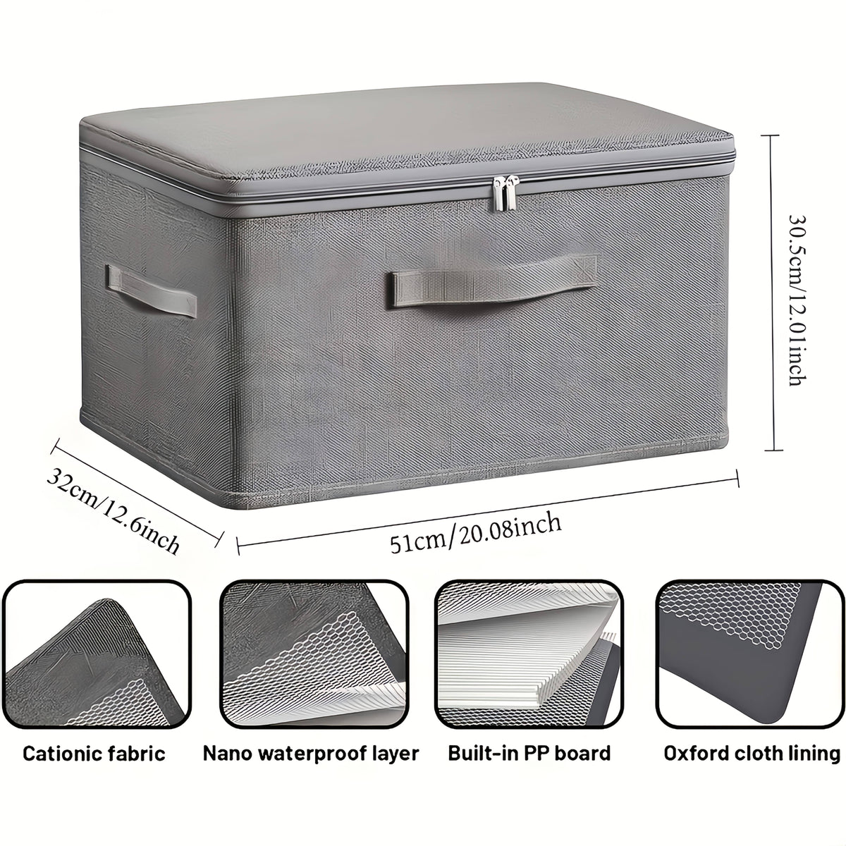 4pcs, Extra-large Foldable Cationic Storage Box, Waterproof Storage, Bed Sheet Organizers, Foldable Storage And Organization Boxsuitable For Wardrobes, Bedrooms, Kitchens, Books, Multi-functional Storage And Organization Box(dual Zippers, 3 Handles)