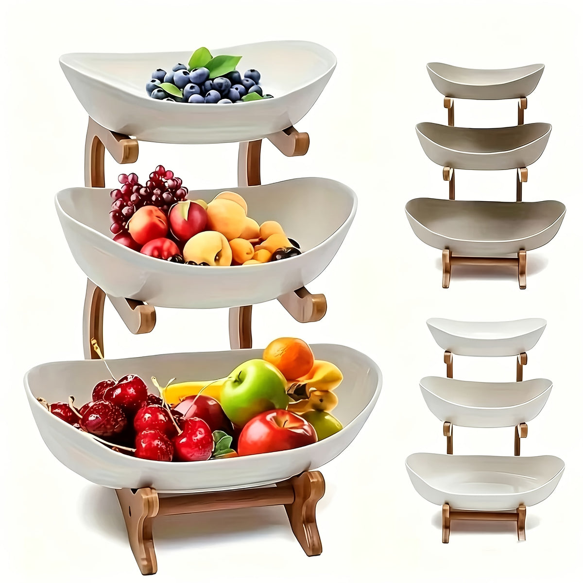 [Bamboo Wood Stand] A Creative Two-Tier/Three-Tier Kitchen Fruit Basket, Large-Capacity Layered Fruit Basket, European-Style Dried Fruit Tray, Bamboo Wood Stand, Household Snack Plate, Candy Tray, Fruit Basket