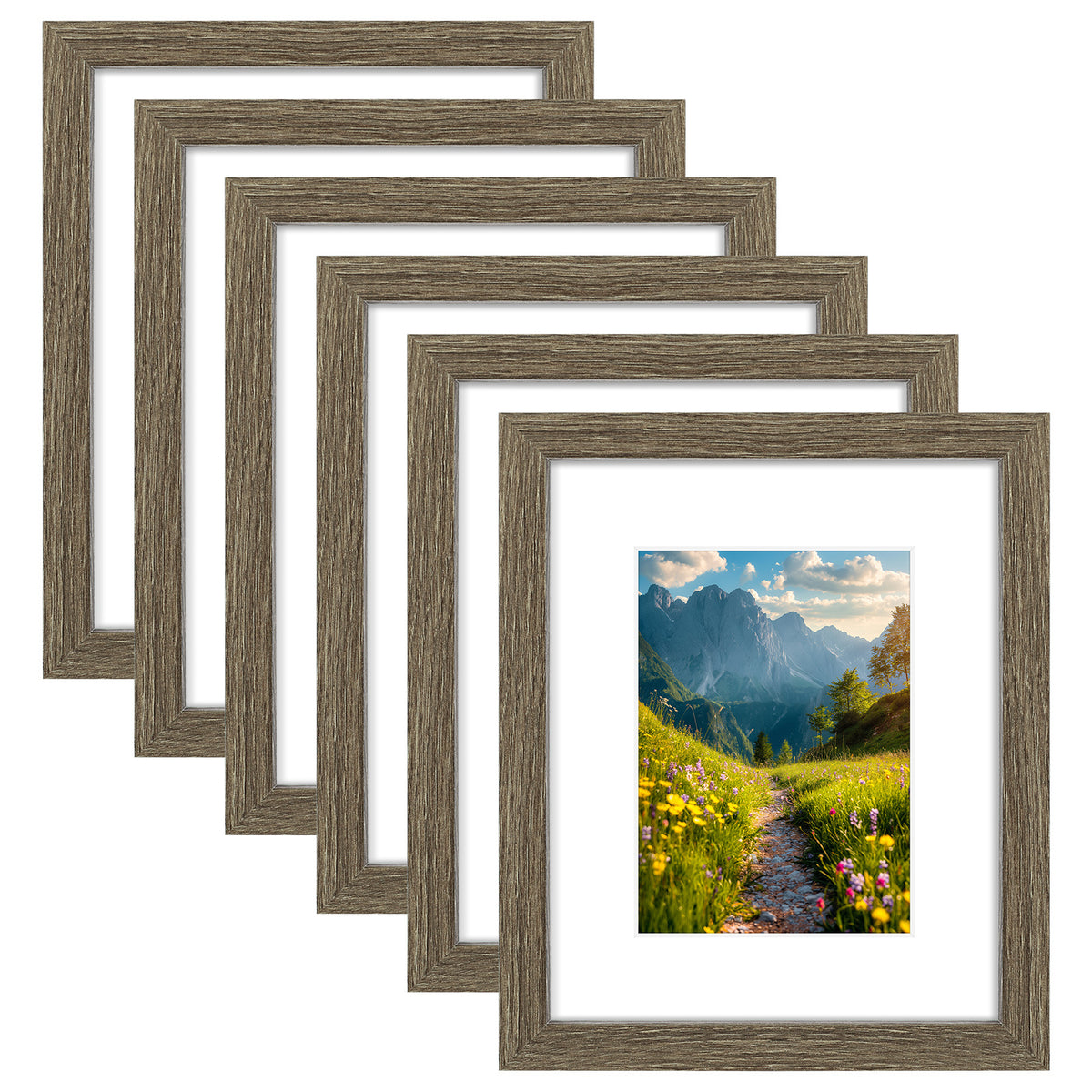 6 Packs 6x8/8x10/9x12/11x14/16x20 Picture Frames Set, Engineered Wood Gallery Wall Frame Set with Plexiglass - Wall Mounting or Tabletop Display