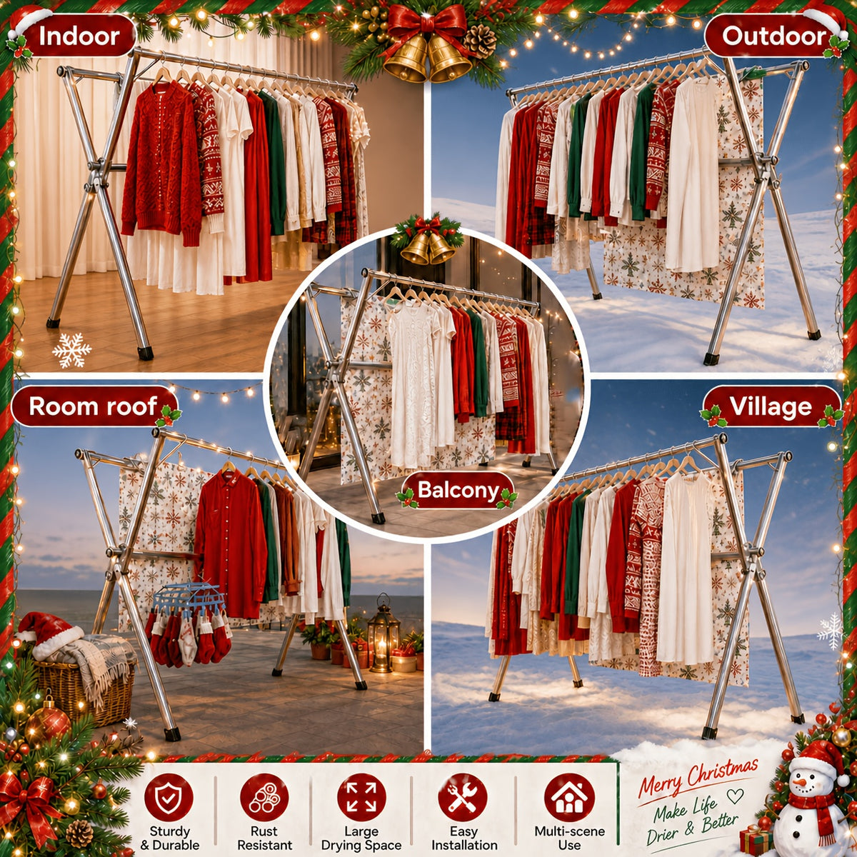 A Versatile Clothes Drying Rack Available in Three Sizes, 63", 78.7" And 95", Designed for Both Indoor And Outdoor Use. This Durable Metal Rack Is Collapsible And Features a Heavy-Duty Stainless Steel Clothesline, Drying Racks