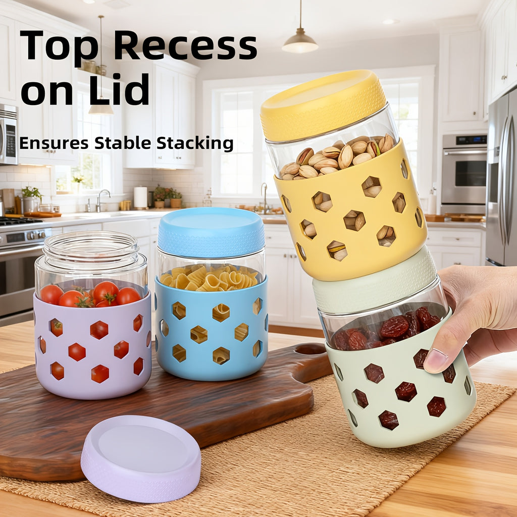 6-Pack 16oz Glass Mason Jars with Silicone Sleeves, Airtight Overnight Oats Containers with Lids, Dishwasher Safe Leak-Proof Meal Prep Jars for Chia Pudding, Yogurt, Snacks
