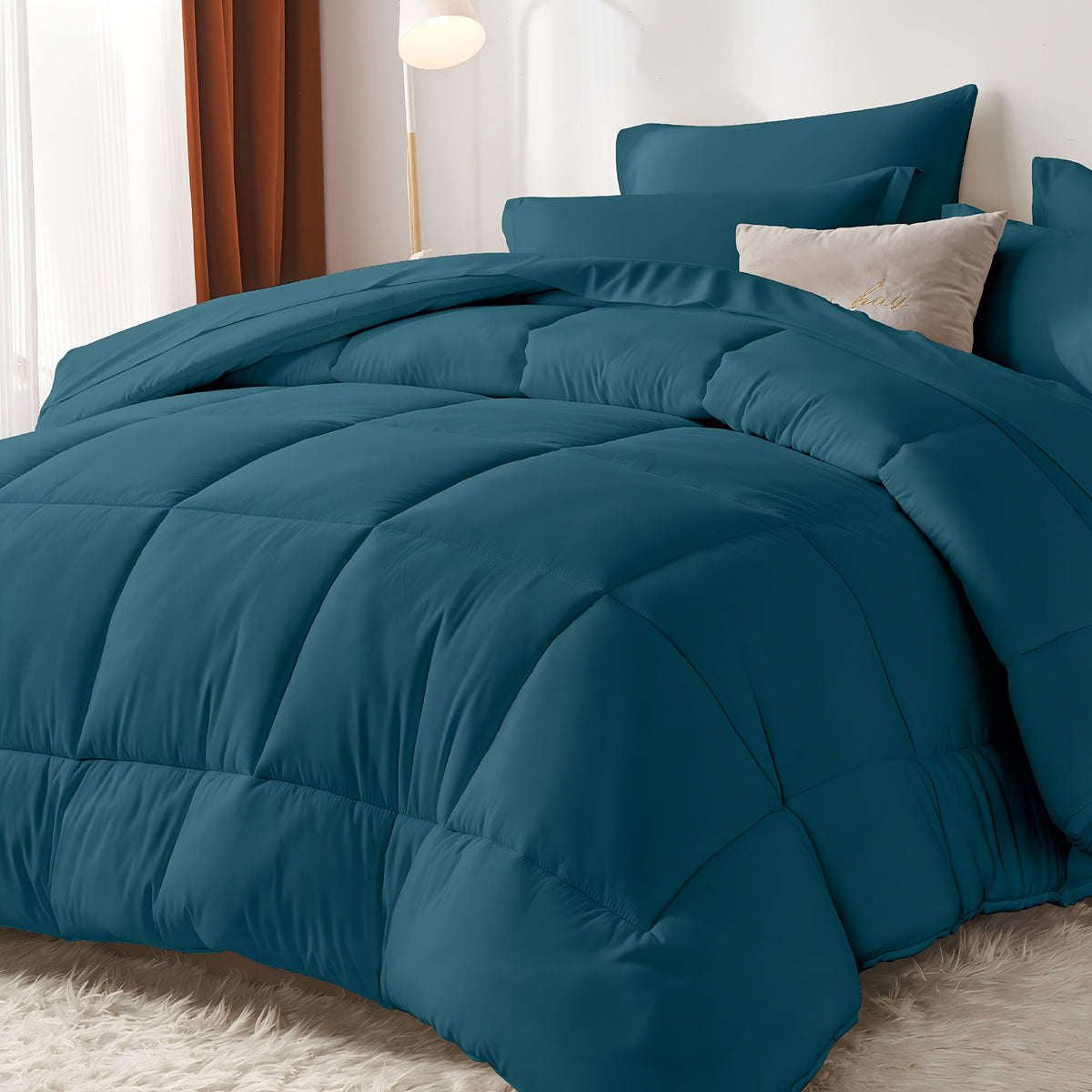 5/7pcs Luxurious Checkered Comforter Sets Queen-Breathable Comforter-Ultra-Soft Fluffy Fiber Filling, Warmth For All Seasons-Bed In A Bag With Comforter, Flat Sheet, Fitted Sheet, Pillowcases, And Pillowshams, Thick Comforter Set, Family Gift Set