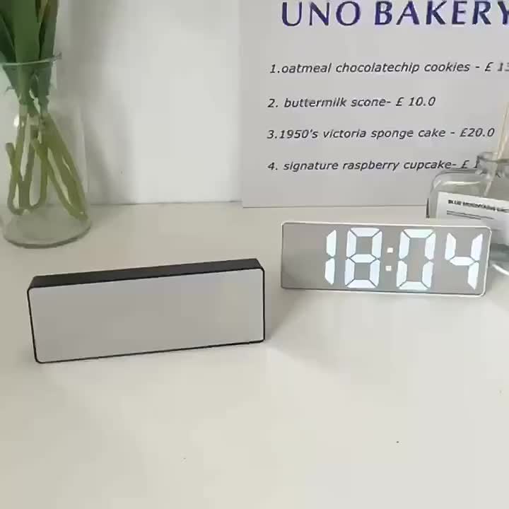 Contemporary LED Desk Clock with Temperature Display Brightness Adjustment Night Modes Snoozes Functions 12/24Hour Mode LED Electronic Clock for Bedroom