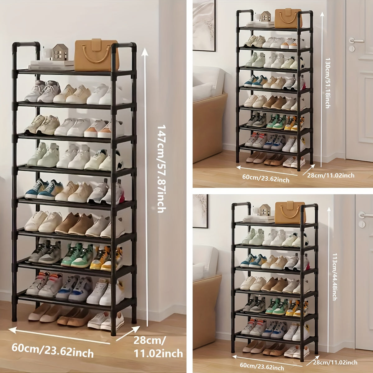 Black Shoe Rack with 4, 5 or 7 Tiers, Multi-Layer Space-Saving Shoe Storage Organizer for Entryway, Bedroom and Hallway Organization