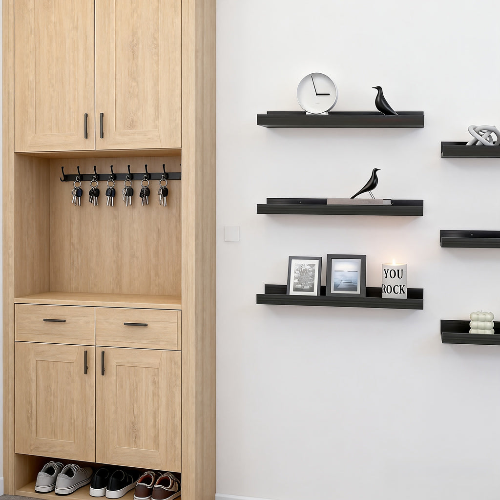 4/6pcs Carbonized Black Floating Shelves, Rustic Wood Shelves, Wall Mounted Shelf for Bathroom Decor, Bedroom, Living Room, Plants, Kitchen, Bathroom, Bathroom, Office, Multi Size The Best Gifts for Father's Day And Independence Day, Floating Shelves