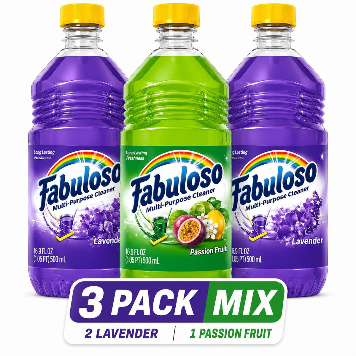 Fabuloso Multi-Purpose Cleaner 3 Pack Mix (2 Lavender + 1 Passion of Fruits) 16.9oz / 500ml – Long Lasting Freshness