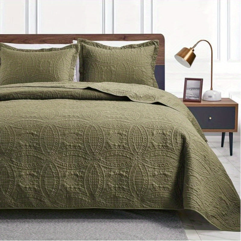 Quilt Set Bedspreads - Soft Bed Winter Quilt Lightweight Microfiber Bedspread- Modern Style Coin Pattern Coverlet for All Season - Keep Warm 3pcs (1 Quilt, 2 Pillow Shams)
