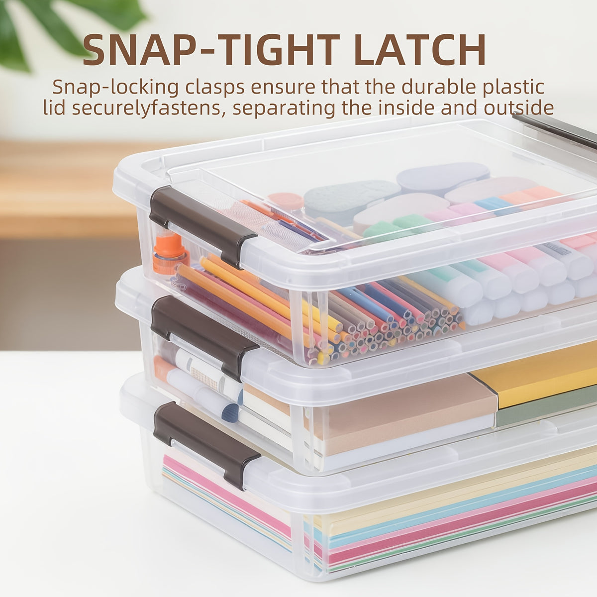 5pcs Clear Plastic Storage Boxes, Sturdy Storage Bins with Lids, Perfect for Organizing Sewing Projects, Beads, Art Craft Supplies, Board Games, Copying Paper, Card Stock, Portable Pencil Case, Stackable Organization And Storage Containers