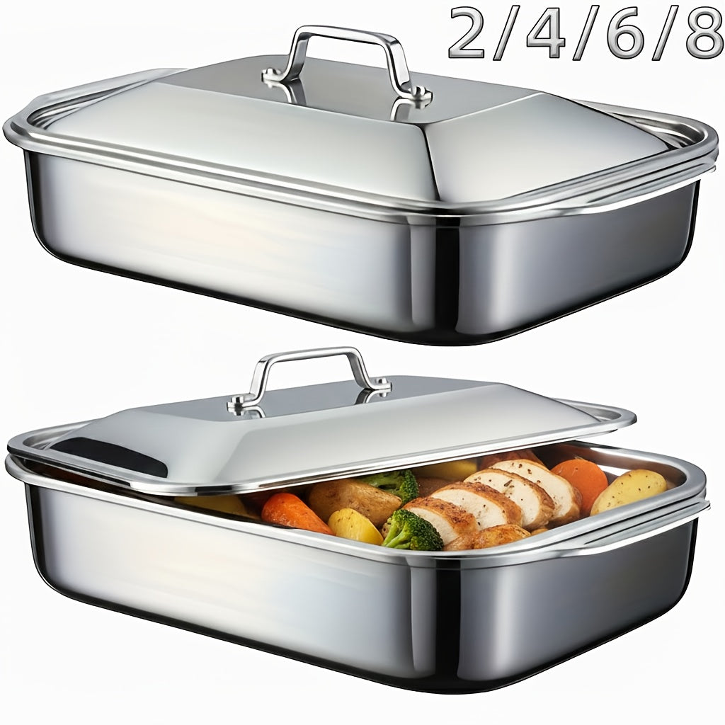 2/4/6/8pcs Extra Large Heavy Duty Stainless Steel Baking Pans with Lids - Non-Stick, Thick Rectangular Oven Trays for Desserts, Bread, And Seafood - Perfect for Bbqs, Buffet Serving Trays