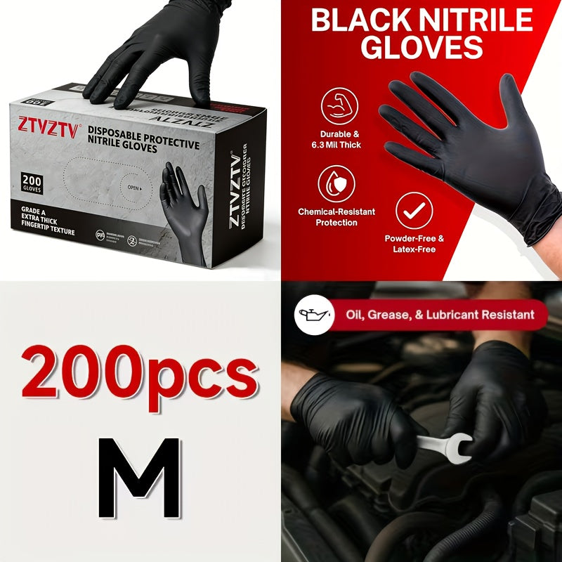 200pcs, Black Nitrile Disposable Gloves, High-Density, Flexible Fit, Chemical Resistant, Industrial-grade Latex-free, Specially Designed For Maintenance Teams, Suitable For Household Cleaning, Tattooing, Painting, Car Washing, Dishwashing