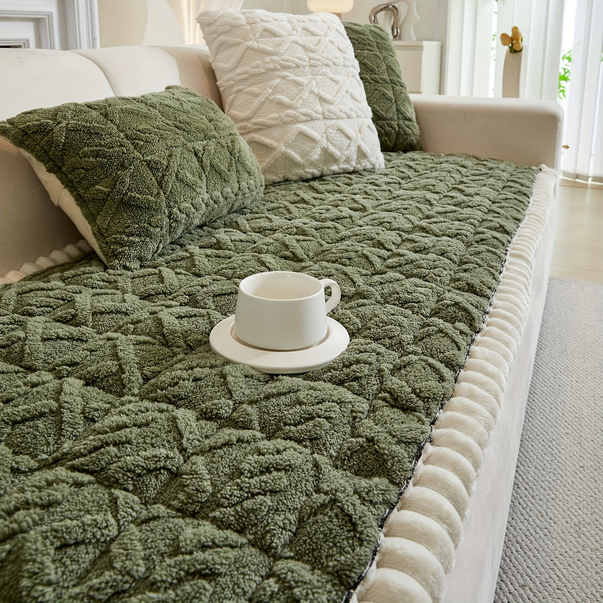 1pc Autumn And Winter Thick Bohemian Style Quilted Sofa Cover with Ruffles, Made Of One-piece Plush Fabric, Machine Washable, Suitable for Anti Slip Protection Of Pets, And Suitable for Decorating Armchairs to 4-seater Segmented Sofas