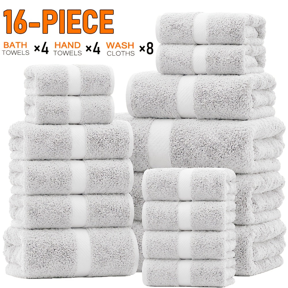 22/16pcs Cotton Bathroom Towels Set, Solid Color Cotton Blended Towel, Multi-color Optional, Soft And Comfortable, Absorbent, Family Set, Suitable for Travel, Bathroom, Fitness, Hotel, Swimming And Gift(4Bath Towels+6Hand Towels+12Washcloths)