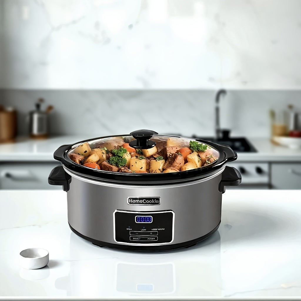 Homecookin Digital Slow Cooker with Non-Stick Ceramic Bowl - Programmable Countdown Timer & Keep Warm Function, Perfect for Family Meals, Soups, Stews, Holiday Cooking, House Party