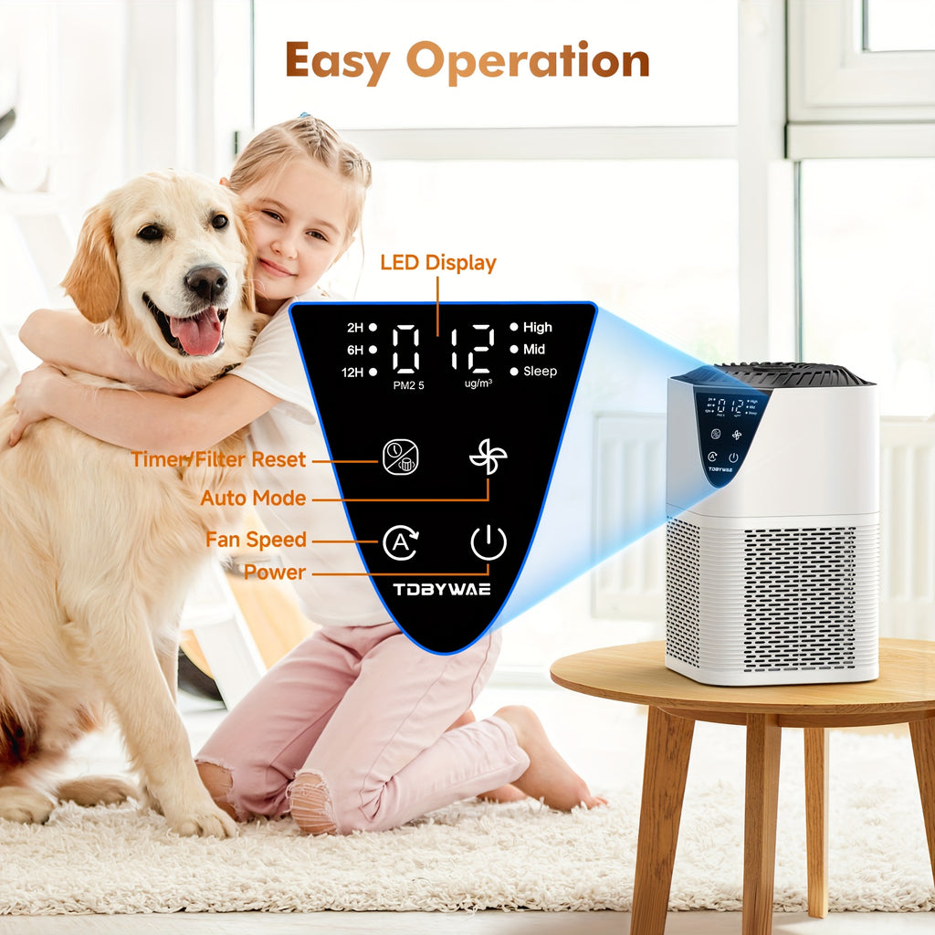 H13 HEPA Air Purifier with PM2.5 Display, Compact Home Air Cleaner with Sleep Mode, 3 Fan Speeds, Timer and Aroma Pad for Bedroom and Office