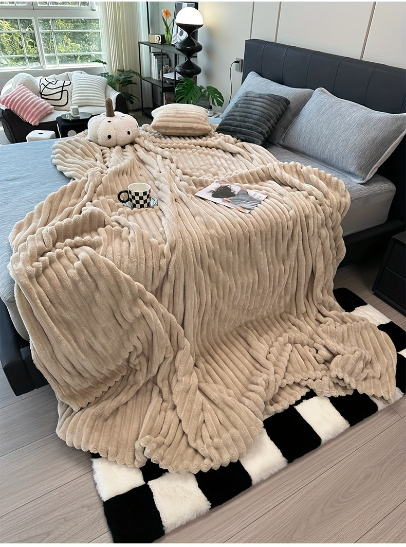 Ultra-Soft Thick Fleece Blanket | Multi-Color, 3D Faux Rabbit Fur, Double-Sided, Ideal for All Seasons, Home, Office, Travel, Camping, Gift for All Occasions