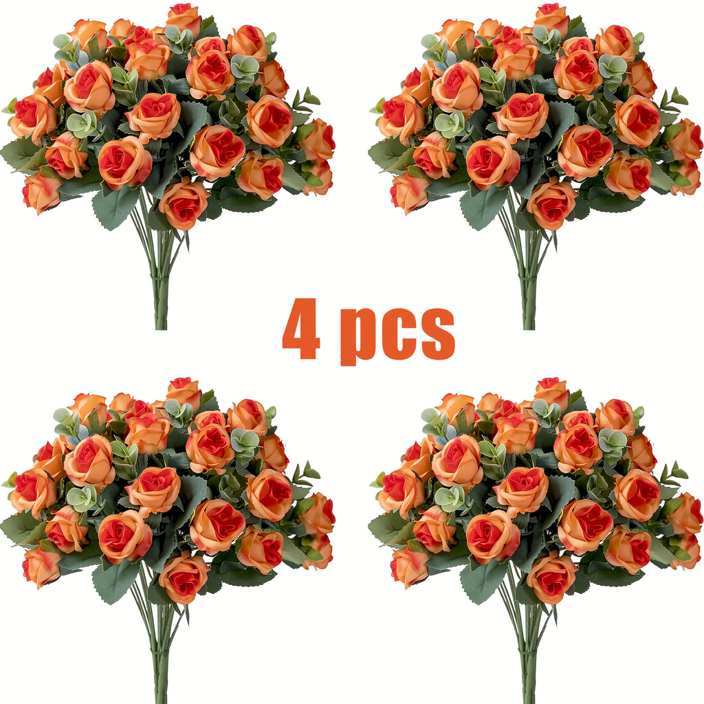 4 Bunches of Realistic Artificial Roses - Vibrant Pink, Red, White And Green Plastic Faux Flowers, Suitable for Valentine'S Day, Weddings, Home Decoration, Indoor/ Outdoor Flower Arrangements (No Maintenance Required)