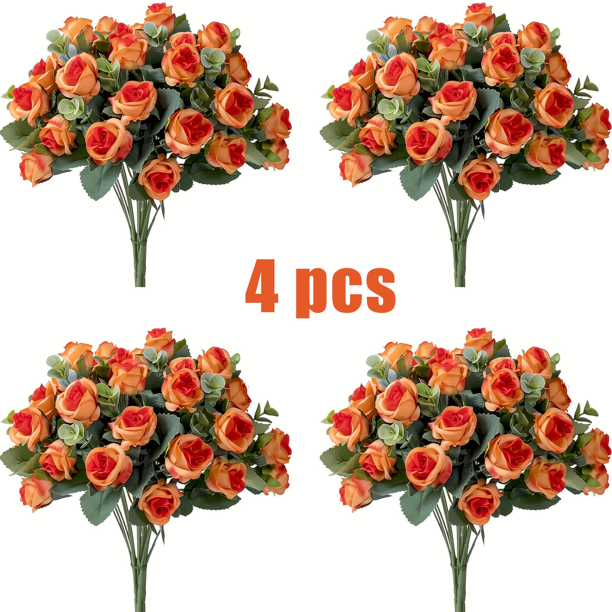 4 Bunches of Realistic Artificial Roses - Vibrant Pink, Red, White And Green Plastic Faux Flowers, Suitable for Valentine'S Day, Weddings, Home Decoration, Indoor/ Outdoor Flower Arrangements (No Maintenance Required)