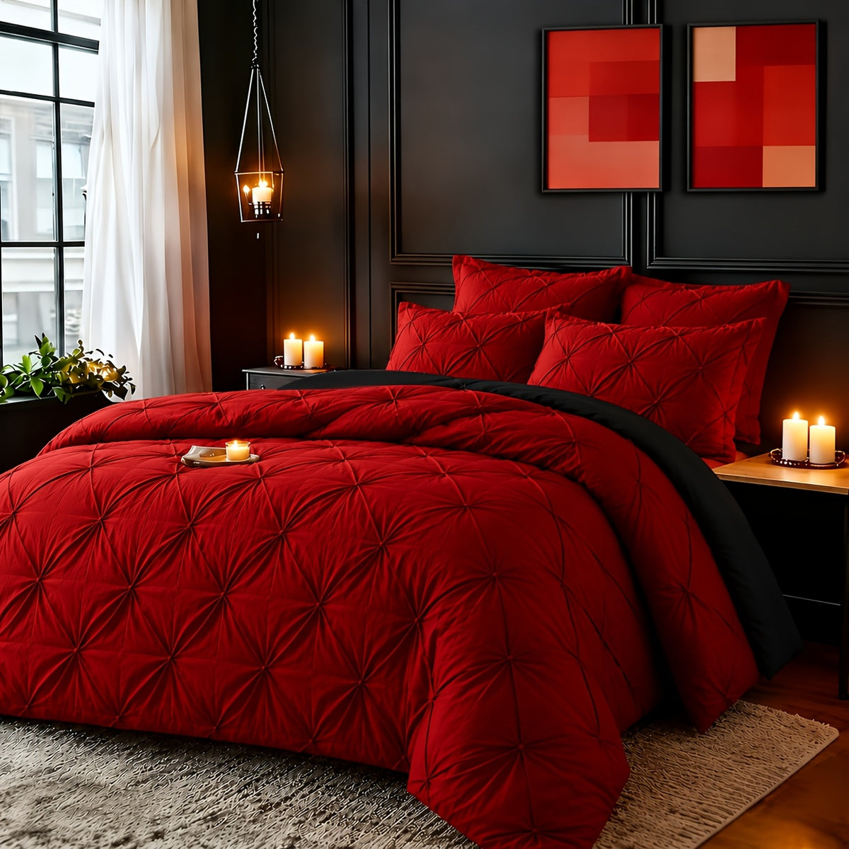 2/3pcs Red/Black Comforter Set Queen King Twin, All Season Comforter, 1Comforter, 1/2Pillowcases, Box Stitch Quilt, Hotel & School Quality Comforter, Home Bedding, Kids Room Decor, Halloween Christmas Holiday Gifts, Random Color