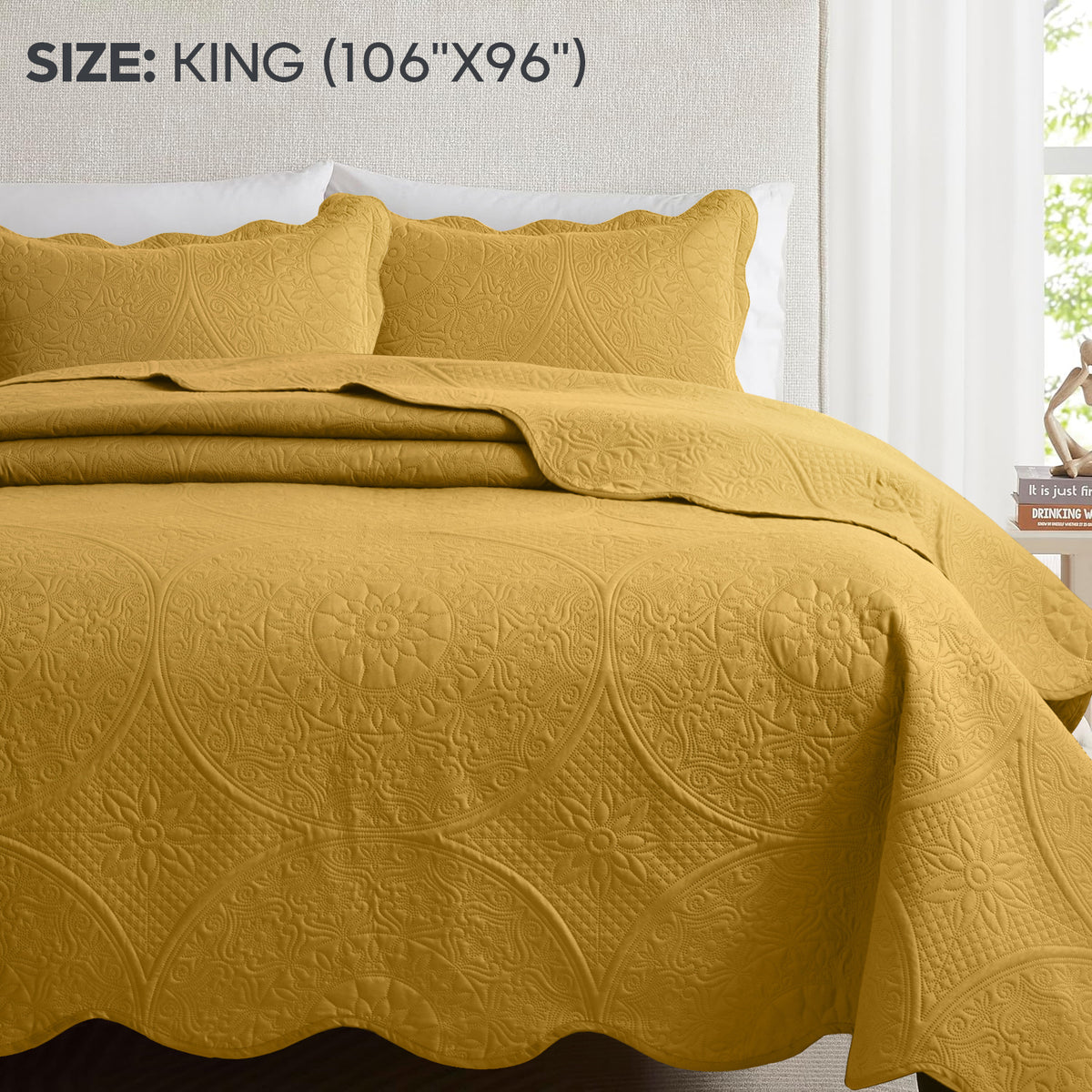 3pcs Luxury Quilted Bedspread Set – Oversize Quilt Coverlet Soft & Cozy Floral Bedspread with Pillow Shams, Breathable Lightweight for Bedroom & Guest Room Decor