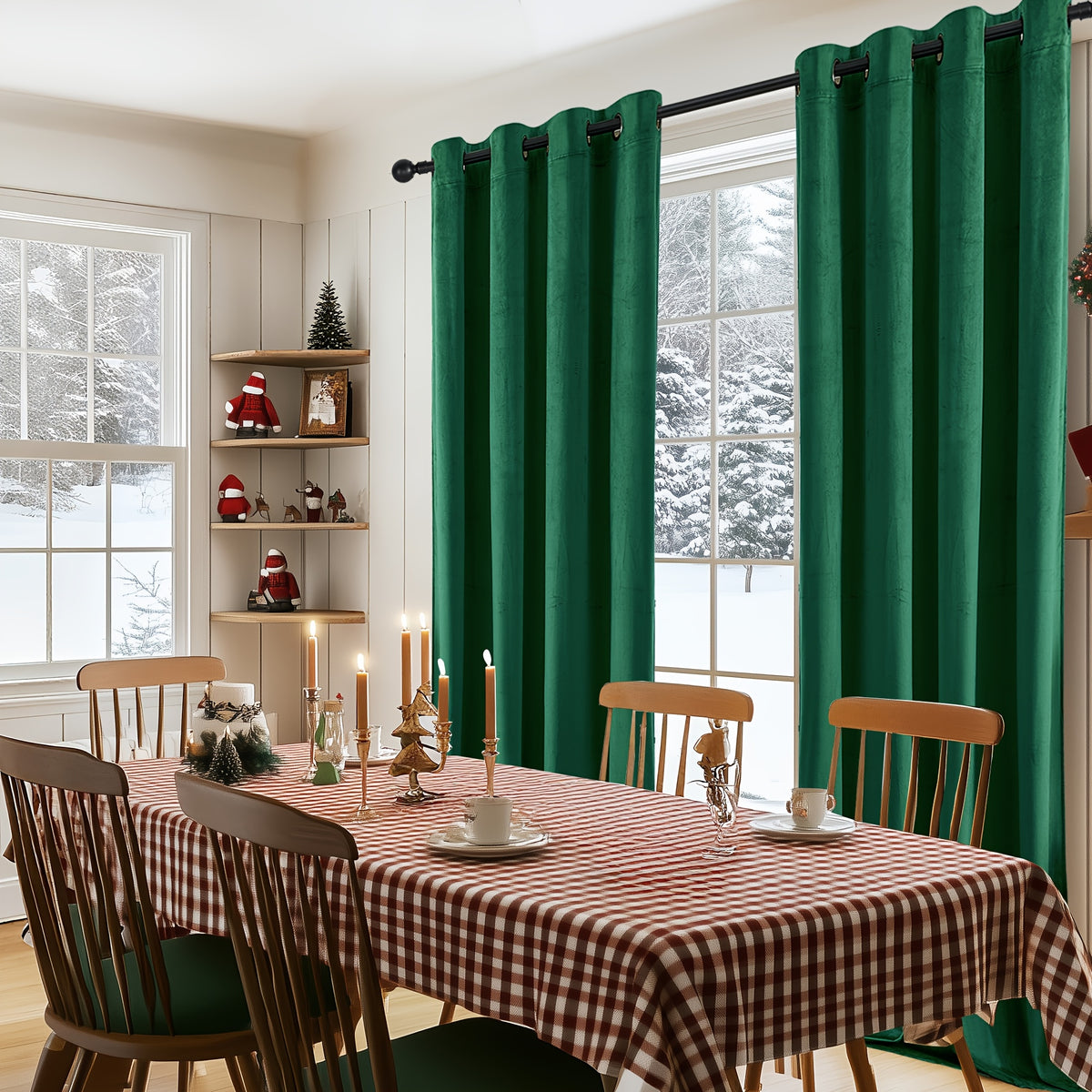 2pcs Velvet Room Darkening Curtains | Vintage Soundproof and Thermal Insulated, Elegant Soft Velvet Grommet Top Curtains for Living Room and Bedroom, Unlined, Solid Color, Fashionable Valentine'S Day Décor