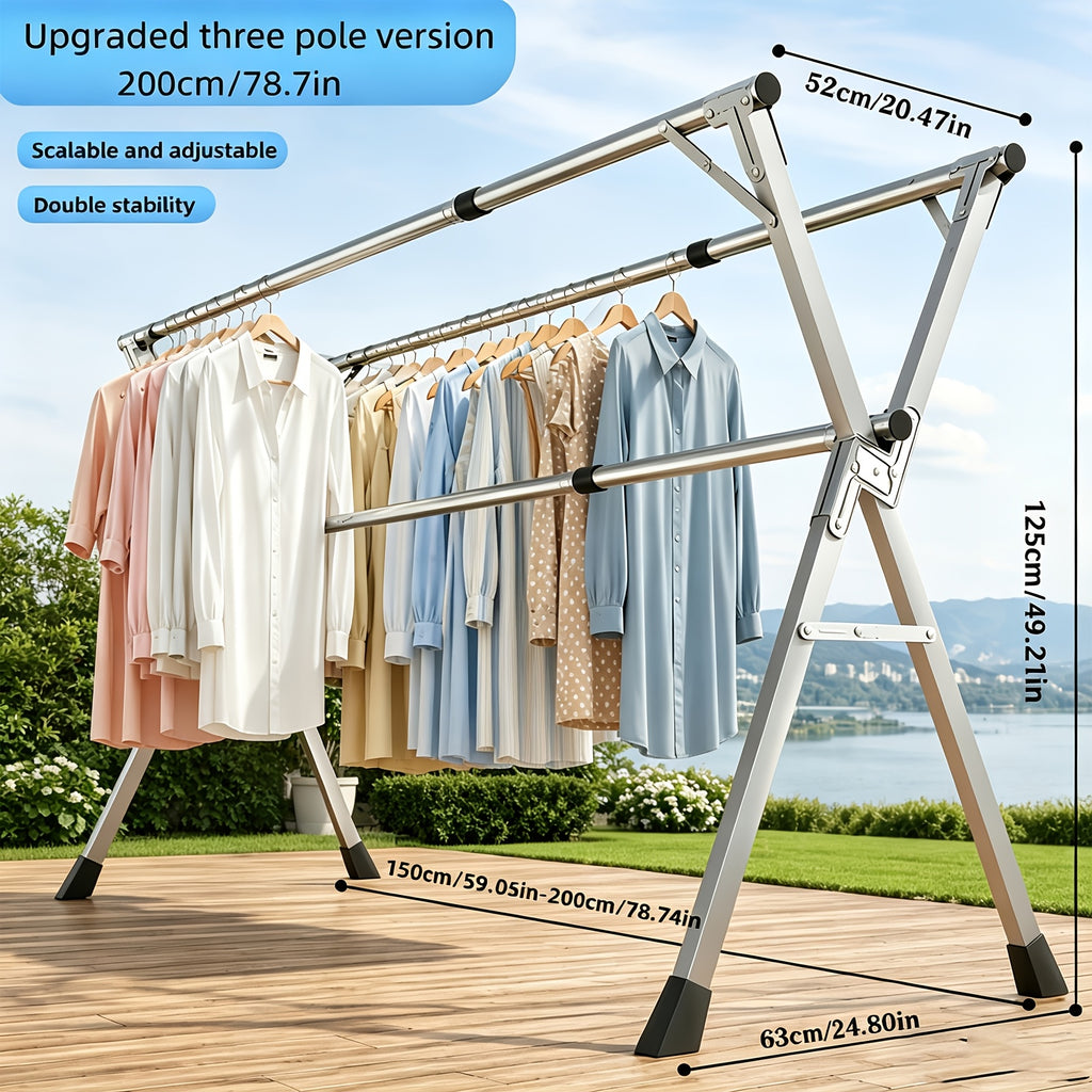 A Versatile Clothes Drying Rack Available in Three Sizes, 63", 78.7" And 95", Designed for Both Indoor And Outdoor Use. This Durable Metal Rack Is Collapsible And Features a Heavy-Duty Stainless Steel Clothesline, Drying Racks