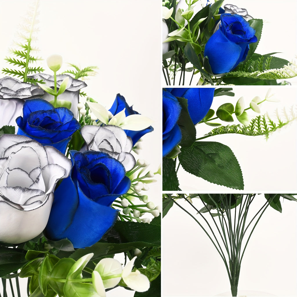 1/3pcs Artificial Cemetery Flowers for Graves with Saddles, Artificial Silkyy Rose Flowers And Bouquets with Vases, Headstone Flower Saddle, Memorial Day Flowers for Cemetery, Outdoor Grave Headstone Decoration