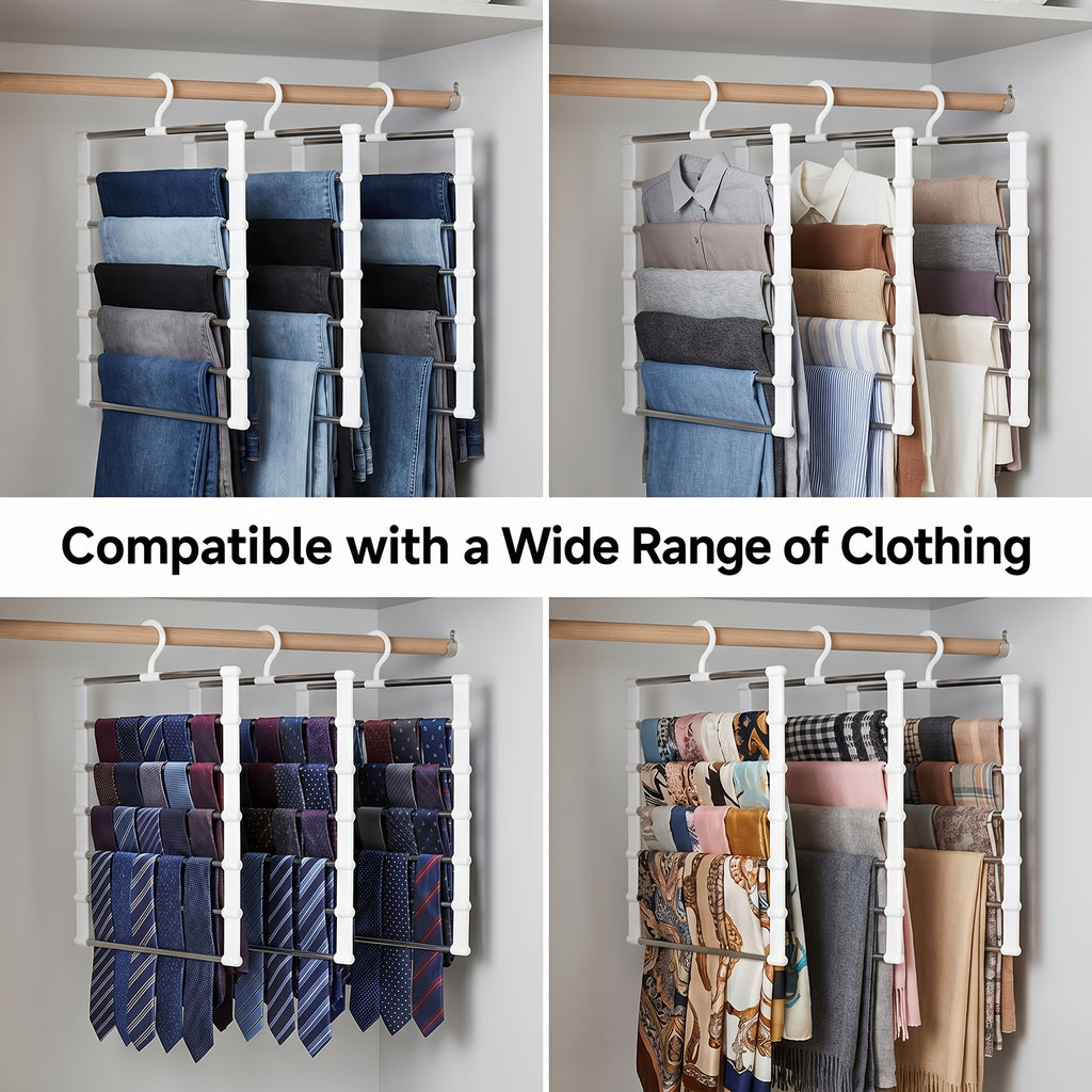 3/7pcs Multi Layer Stainless Steel Pants Hanger Space Saving Wardrobe Organizer Non Slip Stackable Hanger for Pants Jeans Scarves Trousers Closet Storage Organization