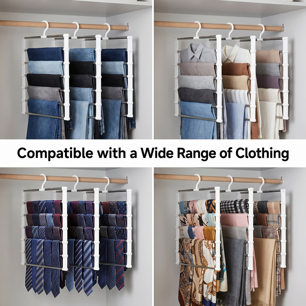 3/7pcs Multi Layer Stainless Steel Pants Hanger Space Saving Wardrobe Organizer Non Slip Stackable Hanger for Pants Jeans Scarves Trousers Closet Storage Organization