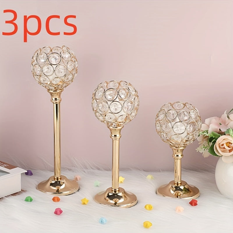6pcs/3 Crystal Candelabra For Wedding Anniversary, Table Decoration, Candlelit Dinner Photo Props, Home & Hotel Decoration, Birthday Gifts, Ideal For Table Centering, Wedding, Catering, Party (Candles Not Included)