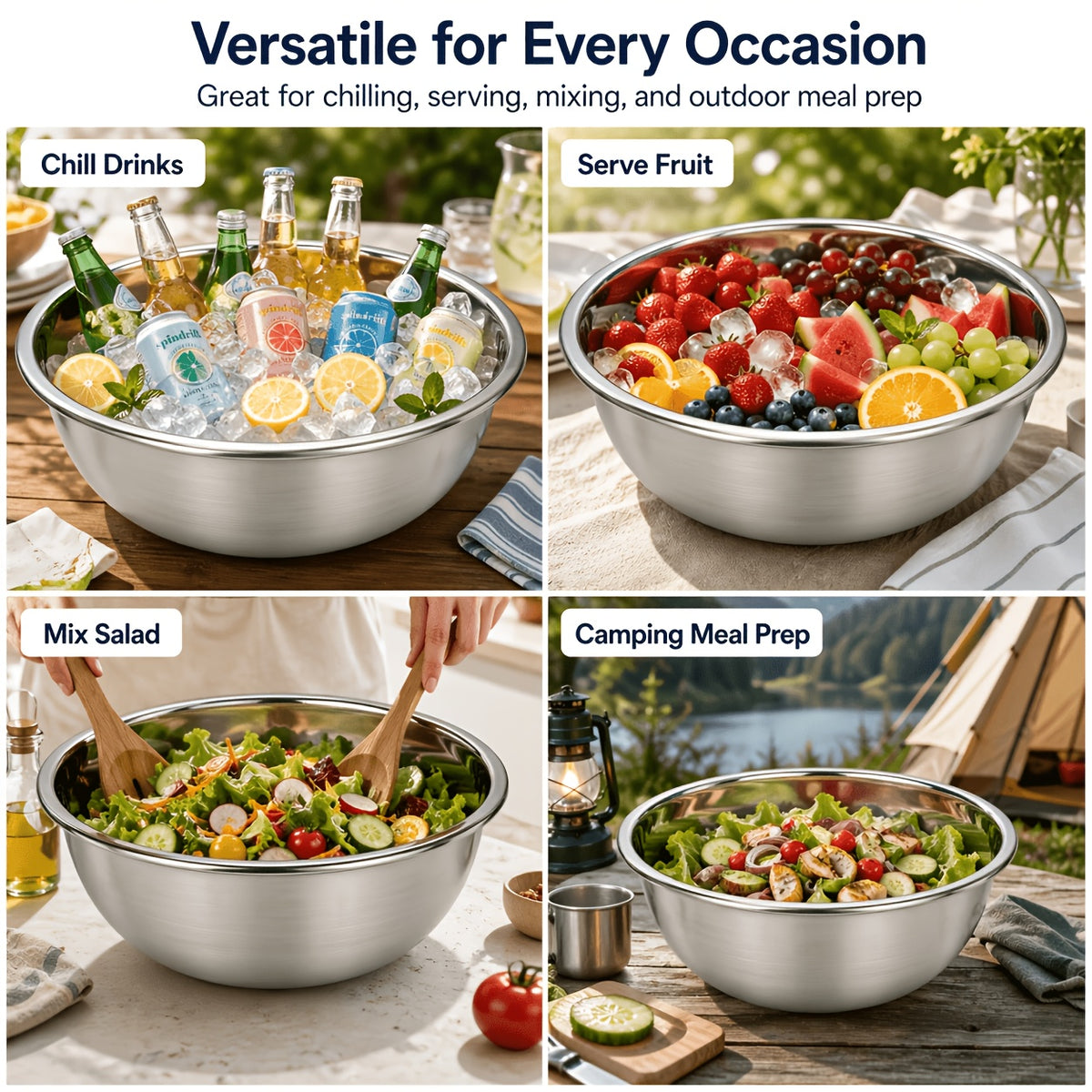 40cm/15.74" & 36cm/14.2" Extra Large Stainless Steel Mixing Bowls Heavy-Duty Deep Prep Basin For Cooking, Baking, Salad Dough | Rustproof, Dishwasher Safe Kitchen Essentials