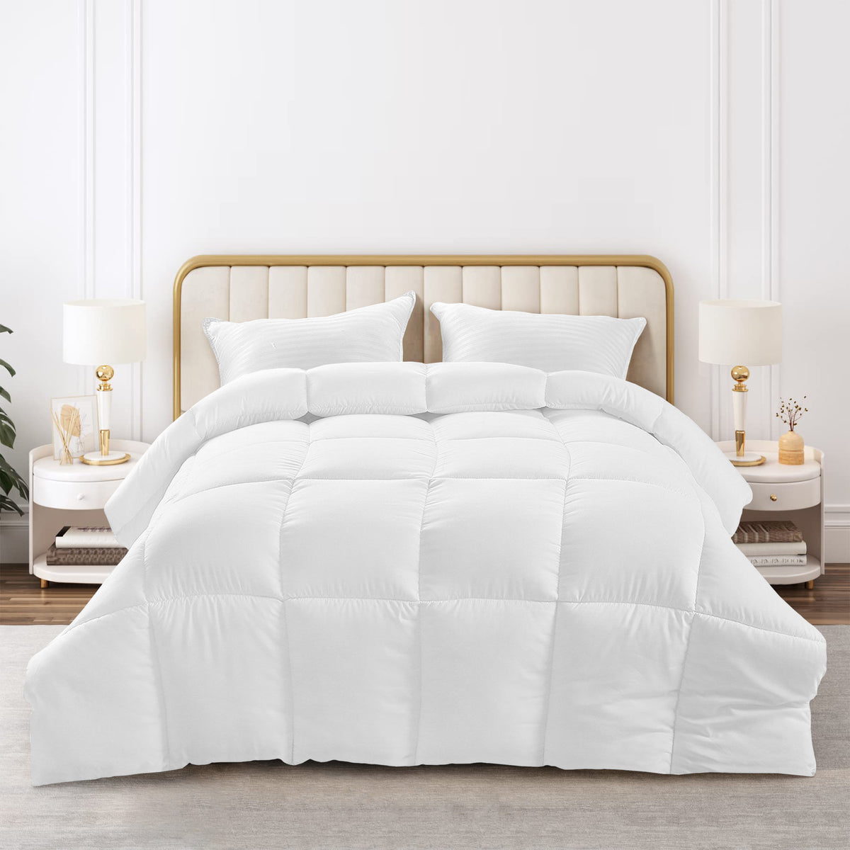 Lux Decor Comforter - All Season Quilt Comforter For Summer Sleeping With Corner Tabs - Soft, Breathable Versatile Bedding & Bedroom Decor - Luxurious Box Stitching