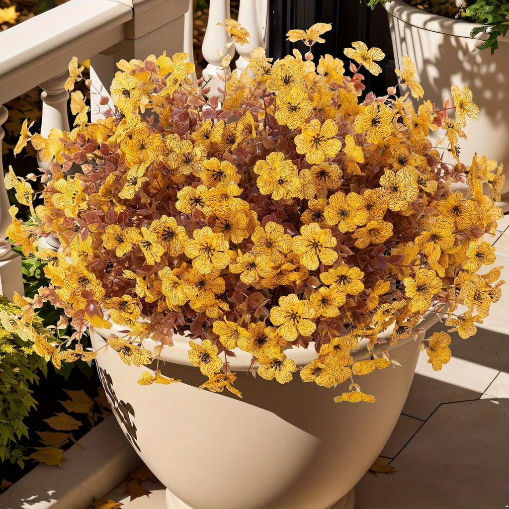 Fall Floral Stems Set of 10, Artificial Autumn Flowers in Yellow or Wine Red Orange Yellow Mix for Thanksgiving Table Centerpieces and Home Vase Decor, No Container