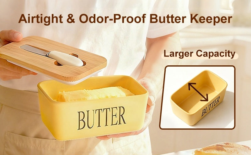 1pc Luxury Large Butter Dish with Lid - Ceramic Countertop Keeper with Knife High-Quality Sealing and Easy-Clean Design - Perfect Kitchen Gift for Butter Lovers Butter Container