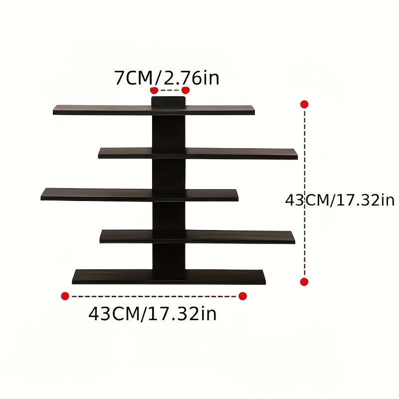 Five Tier Wall Display Shelf for Figurines and Collectibles, Staggered Fiberboard Shelves in Black or White for Living Room, Bedroom and Office Decor