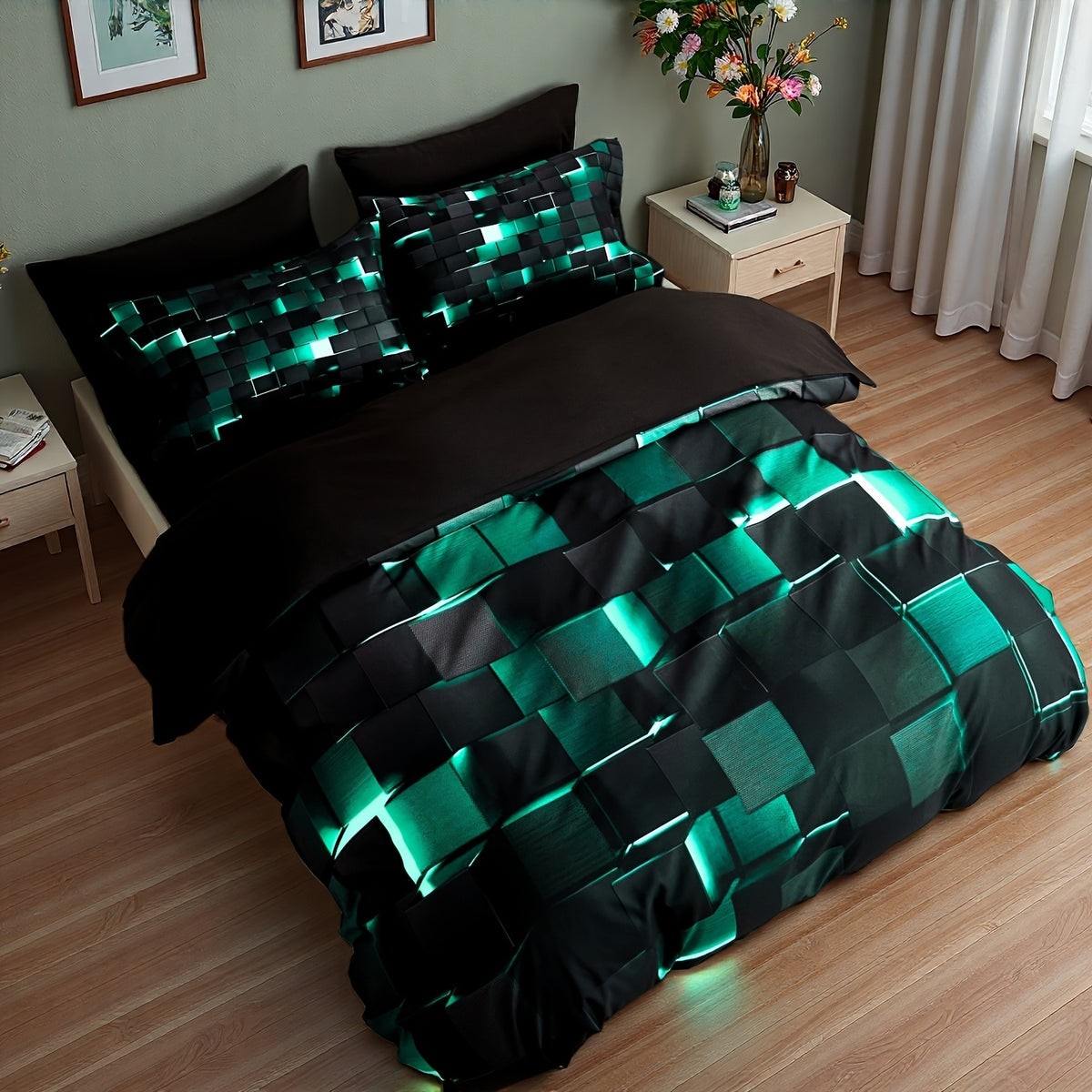 2/3pcs Cool Tech Digital Print Duvet Cover Set for All Seasons, Available In Red And Blue, In Four Sizes (Twin, Double, Queen, King)(1 Duvet Cover + 1/2 Pillowcase, No Filling), Gifts for The Family