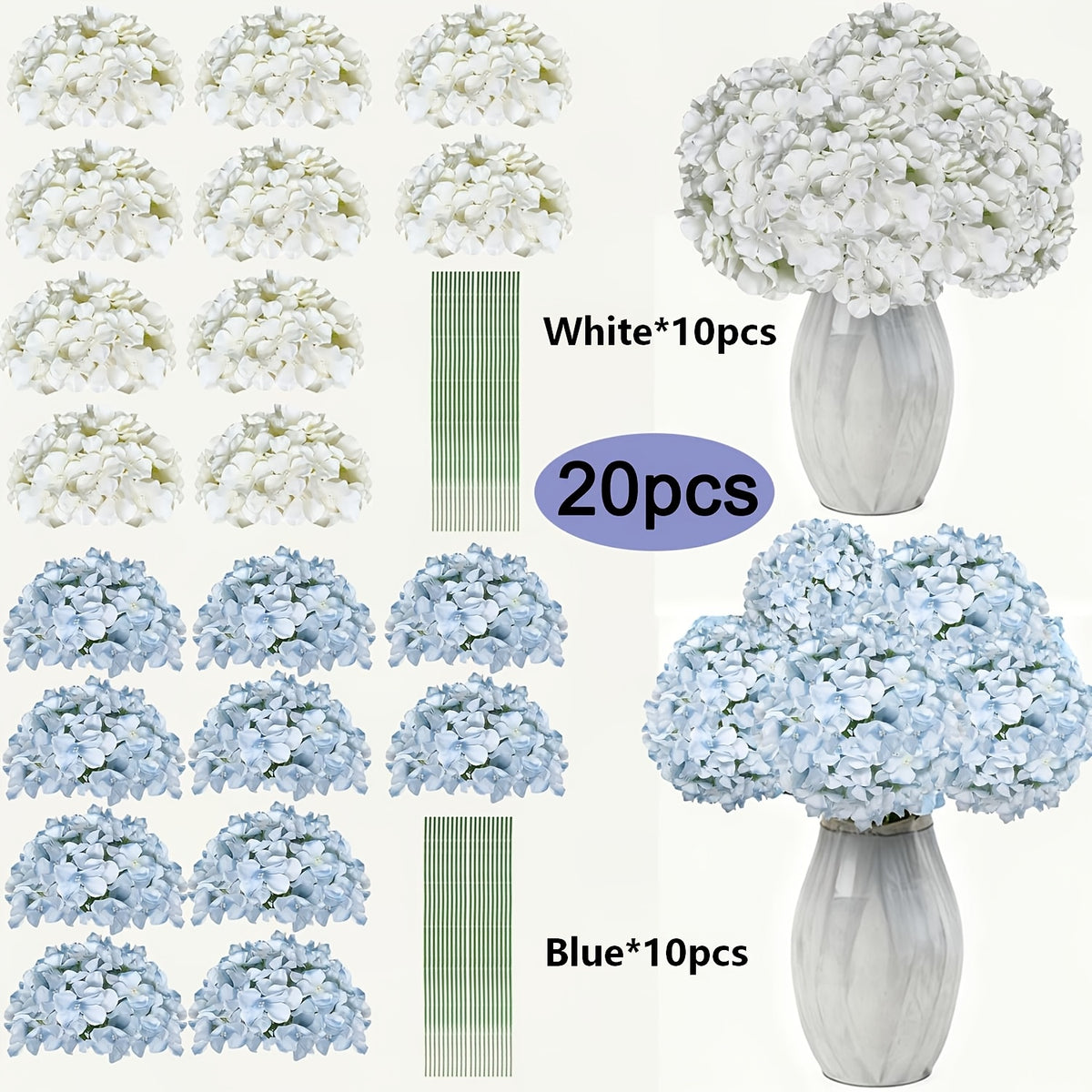 20/40 Blue White Hydrangea Artificial Flowers, 16.2 Inches Outdoor Silky Hydrangea Artificial Flowers, Suitable for Outdoor Weddings, Garden Decorations, Exhibition Decorations, Home Parties, And Christmas Decorations.