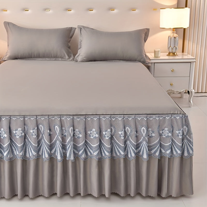 3pcs Macrame Bed Skirt Set (Bed Skirt *1+ Pillowcase*2, Without Core), Solid Color Double Layer Lace Bed Skirt All Seasons Universal Non-Slip Bedding