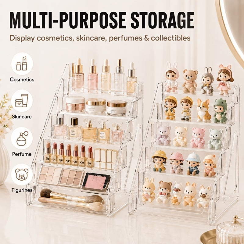 1 Set 5-Tier Clear Acrylic Perfume Storage Box, Multi-Tier Transparent Cosmetic & Skincare Organizer, Compact Countertop Display Shelf for Vanity, Stylish Lightweight Sturdy Perfume Cabinet, Vanity Tray, Home Storage for Beauty Enthusiasts