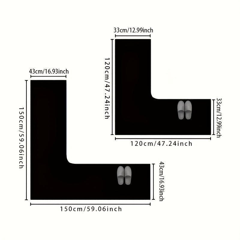 Kitchen mat with "Kitchen" text - Non-slip backing, ultra-soft microfiber, striped and solid colors, irregular shape. Suitable for entryways and dining area entrances - Easy to clean home decor, modern kitchenware style, machine-made for durability